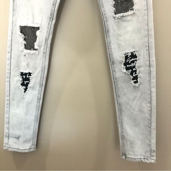 SWITCH Remarkable JEANS MEN'S 30 Acid Washed RIPPED Slim Taper PATCHES Hallyu - Picture 4 of 11